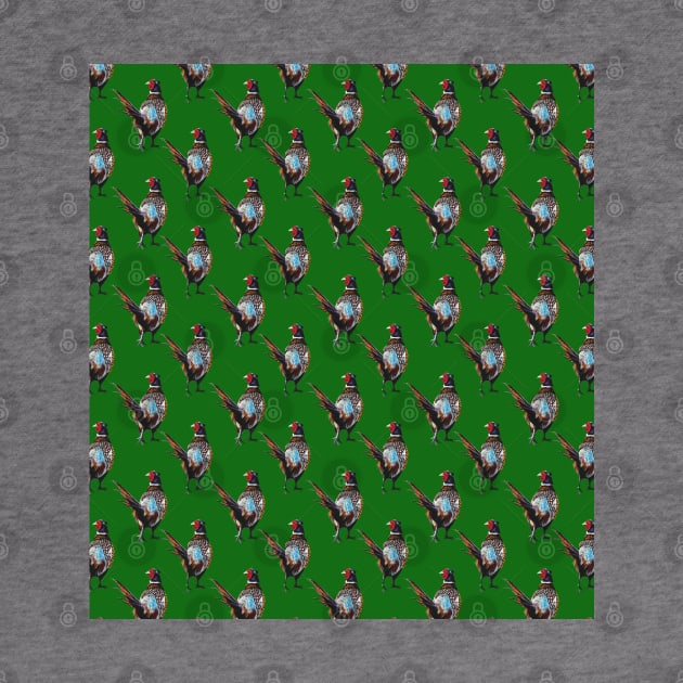 Pheasant pattern on green background by IslesArt
